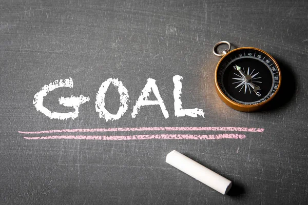 Goal Business Direction Concept Compass Text Chalk Board — Zdjęcie stockowe