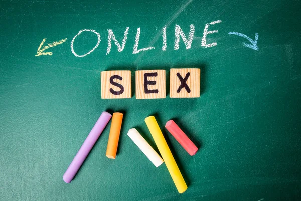 Online Sex Text Green Chalk Board — Fotografia de Stock