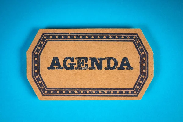 Word Agenda Text Cardboard Blue Background — 스톡 사진