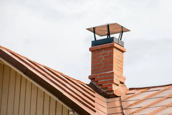 Red Brick Chimney Metal Roof — Stok fotoğraf