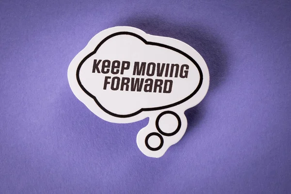 Keep Moving Forward. Text and speech bubble on purple background.