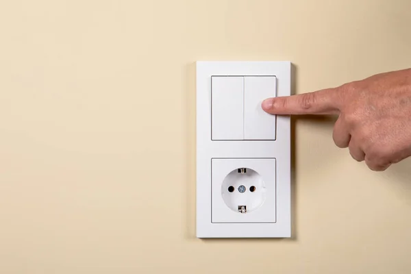 Hand Electrical Switch Contact Concept Electricity Consumption Energy Saving Prices — Stock fotografie