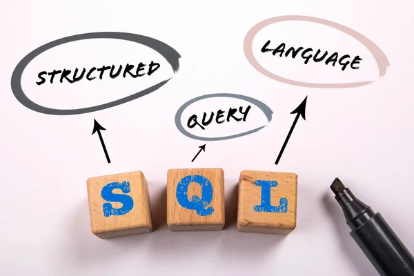 Sql Structured Query Language Wooden Cubes Letters White Background — Stok Foto