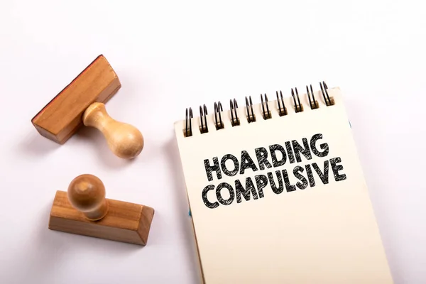 Hoarding Compulsive Text Written Notebook Stamps White Background — Stockfoto