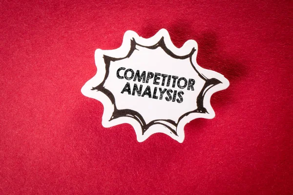 COMPETITOR ANALYSIS. Speech bubble on red background.