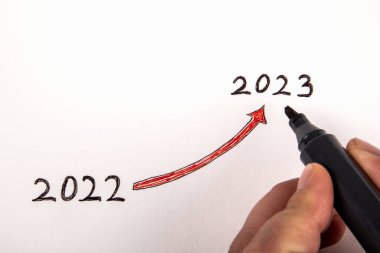 2023 yeni gol. Eski yıl gözden geçirme konsepti. Beyaz arkaplan.
