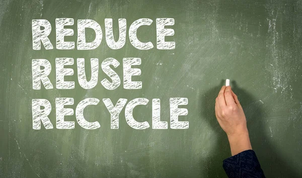 Omezit Opětovné Použití Recyklace Text Zelené Tabuli — Stock fotografie