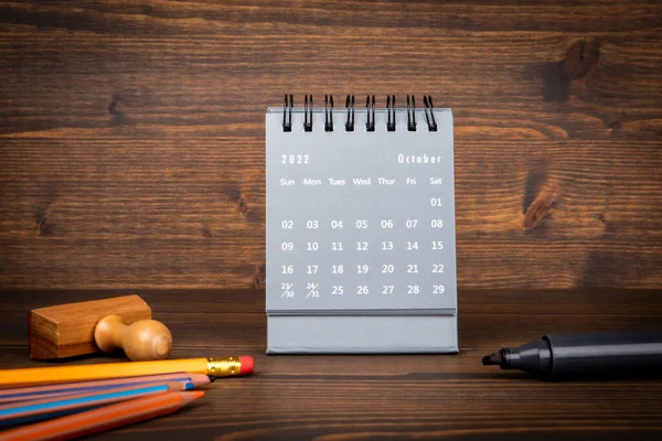 Oktober 2022 Kalender Hout Textuur Achtergrond Voorwerp — Stockfoto