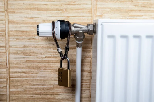 Padlock Chain Heating Radiators Heating Costs Saving Concept — Stock Photo, Image