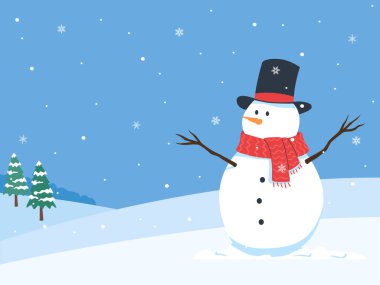 Kardan adam ve karlı Noel manzarası