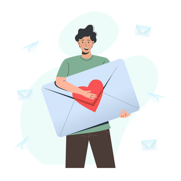 Man with the valentine envelope. A love letter. Valentines Day concept — Stock Illustration Man Valentine Envelope Love Letter Valentines Day Concept — Stock Vector