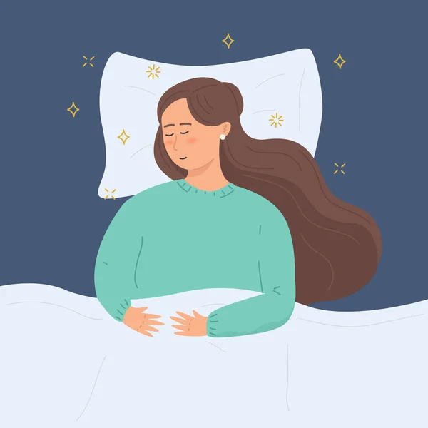 Jeune Femme Confortable Dormir Sommeil Sain Mode Vie Sain — Image vectorielle