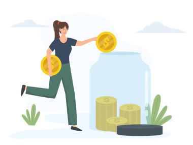 Young woman saving money illustration