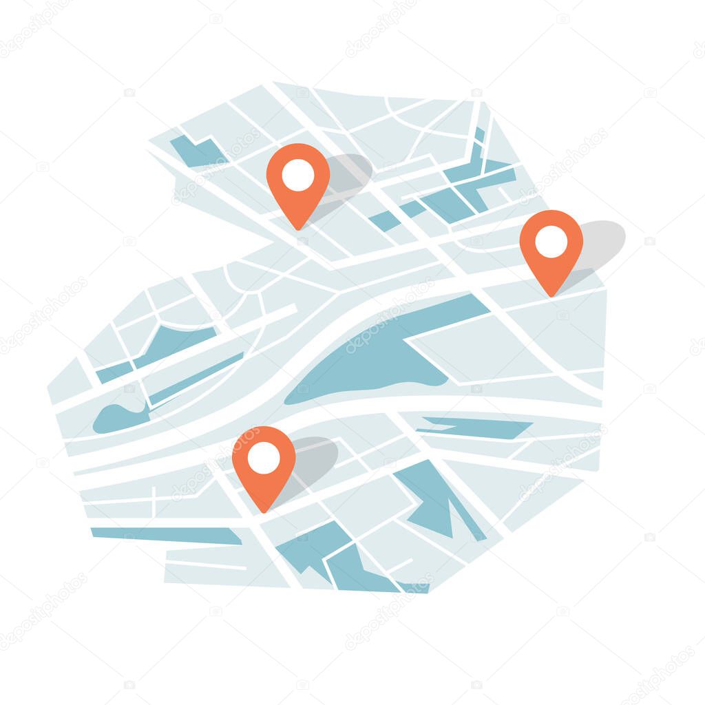 City map with navigation icons
