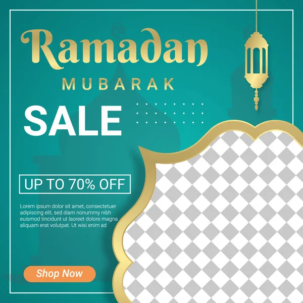 Ramadán Cuadrada Banner Plantilla Diseño Con Lugar Para Las Fotos — Archivo Imágenes Vectoriales