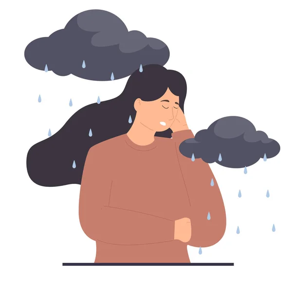 Triste Persona Deprimida Llorando Depresión Trastorno Mental Ilustración — Archivo Imágenes Vectoriales