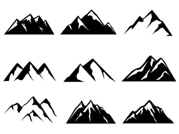 Mountain silhouettes clip art collection set