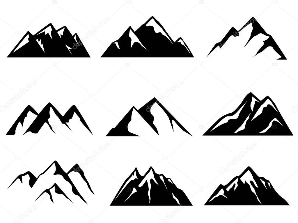 Mountain silhouettes clip art collection set