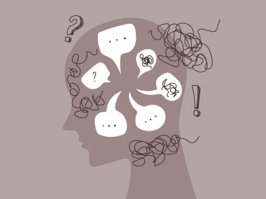 Anxiety and stress caused by thinking too much. overthinking concept clipart