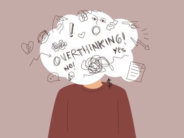 overthinking, a lot of thought, complicated thoughts clipart