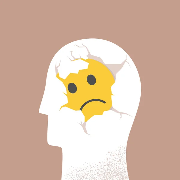 Kafasında Hüzün Olan Bir Kafa Zihinsel Bozukluk Veya Hastalık Kavramı — Stok Vektör