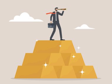 İş adamı tüccarı, emtia varlıkları, ticaret ve yatırım konseptinden dürbüne bakıyor