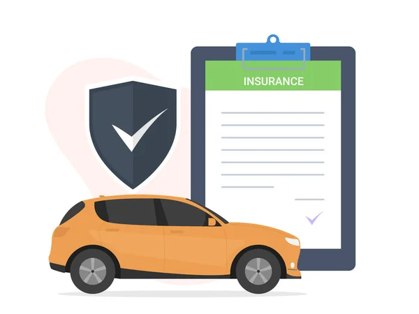 Insurance Policy Concept Document Report Shield Car — ストックベクタ