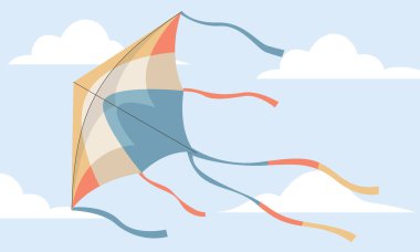 Wind kite flying. Kids entertainment striped colorful object with wings