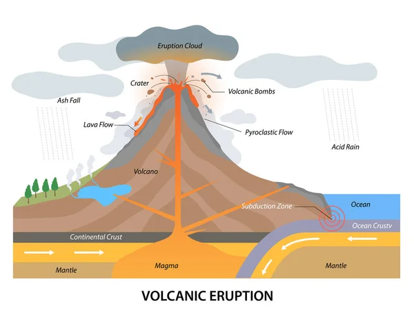 Volcanic Eruption Process Structure Geological Side View —  Vetores de Stock