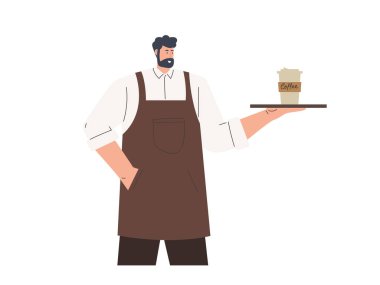 Erkek barista ya da üniformalı garson karakterler, restoran ya da kahve dükkanı