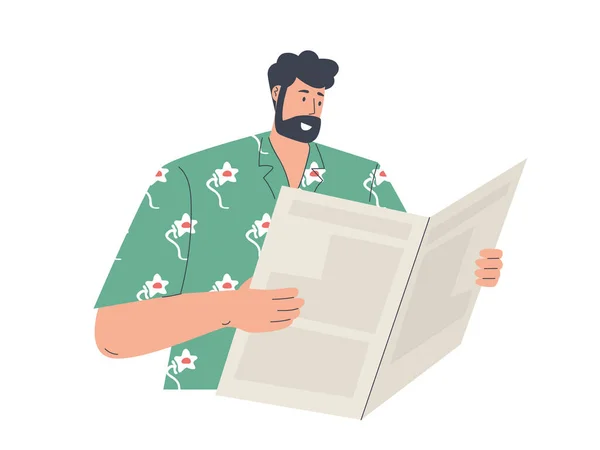 Человек Читает Новости Человек Держит Газету — стоковый вектор