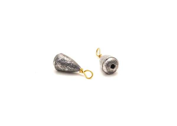 Δύο Silver Bass Casting Sinkers Κίτρινη Περιστροφή Που Απομονώνονται Λευκό — Φωτογραφία Αρχείου