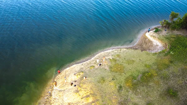 Vista Aerea Folla Persone Banca Pesca Mattina Presto Lavon Lake — Foto Stock