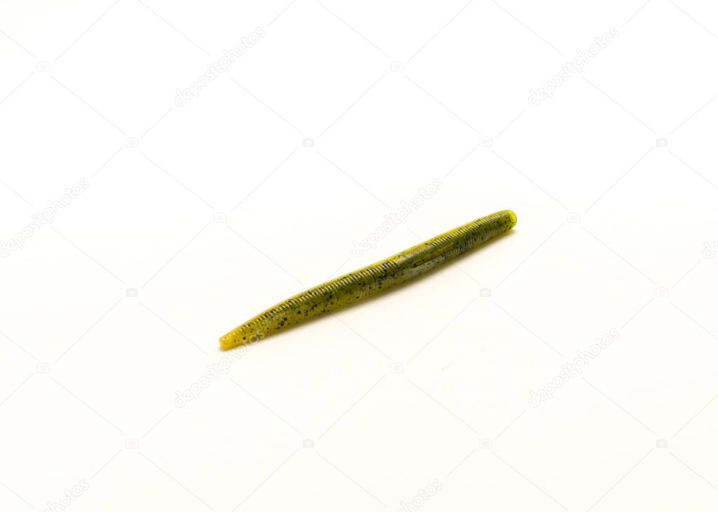 Stick worm in green pumpkin with black flake color isolated on white