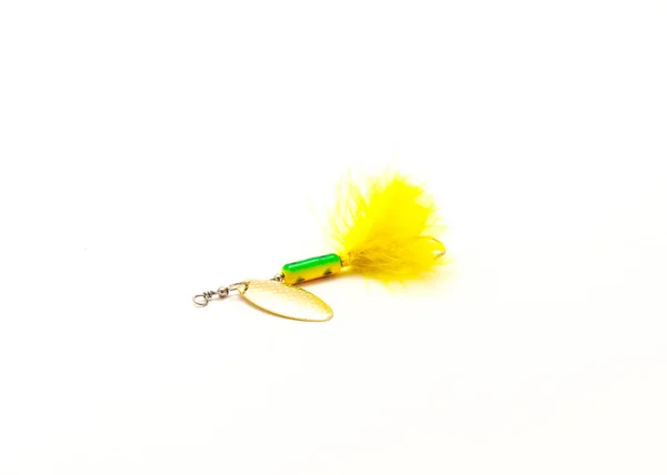 Single Inline Spinner Lure Treble Hooks Isolated White Background Rooster — Stock Photo, Image