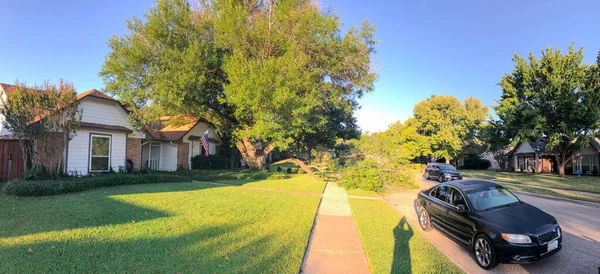 Panorama Pohled Obytné Čtvrti Předměstí Dallas Texas Amerika Padlým Dubem — Stock fotografie