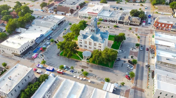 Top View Historiska Hood County Courthouse Och Klocktornet Centrum Granbury — Stockfoto