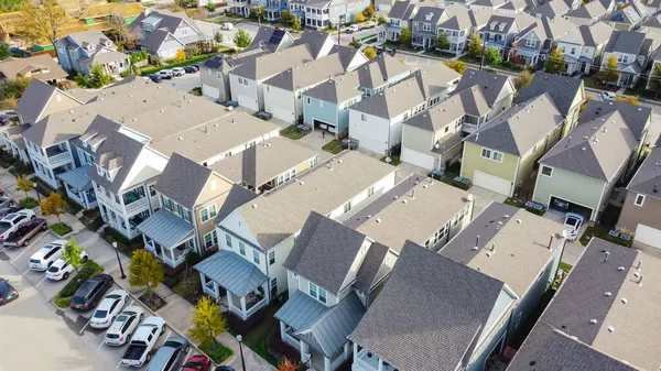 Aerial View Close Roof Shingles New Development Townhouse Historic Old — Stock Photo, Image