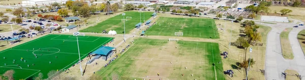 Panorama Evento Torneos Fútbol Vista Superior Complejo Deportivo Con Distrito —  Fotos de Stock