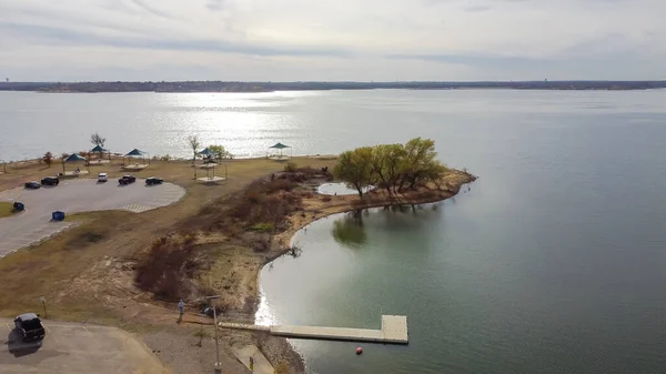 Aerial View Murrell Park Float Fishing Dock High Water Boat — Stock Photo, Image