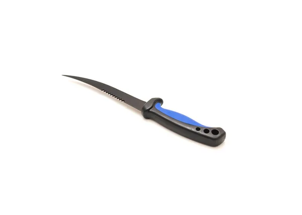 Beyaz Arka Planda Siyah Kaplamalı Paslanmaz Çelik Bıçaklı Fileto Bıçağı — Stok fotoğraf