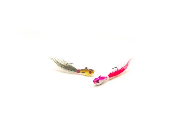 Two Bucktail Jig Heads Lure Hydrodynamic Head Oversized Painted Eyes — стоковое фото