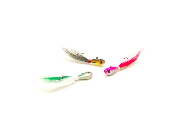 Three Bucktail Jig Heads Lure Hydrodynamic Head Oversized Painted Eyes — Stock Photo, Image
