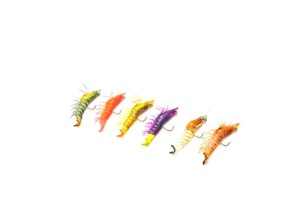 Row Typical Artificial Shrimp Lures Lifelike Swim Bait Fishing Tackle — Stock Fotó