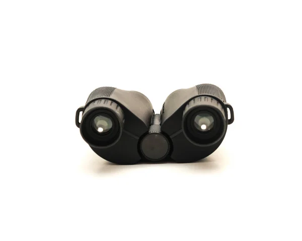 Front View Black Compact Binoculars Isolated White Background — Zdjęcie stockowe