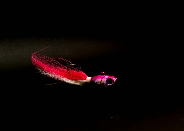 Bir Bucktail Jig Kafası Yemleme Geyik Saçı Balıkçı Kancası Siyah — Stok fotoğraf