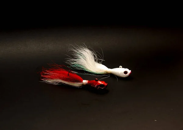 Två Bucktail Jigghuvuden Lura Hand Slipa Rådjur Hår Fiske Jigg — Stockfoto