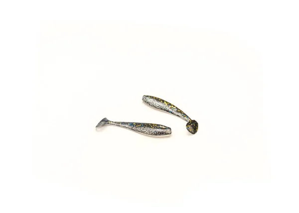 Duas Iscas Plástico Worms Paddle Tail Iscas Natação Com Chartreuse — Fotografia de Stock