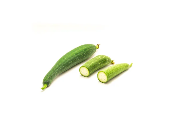 Ganze Luffa Glatte Biskuit Loofah Frucht Mit Zwei Halben Schnitten — Stockfoto