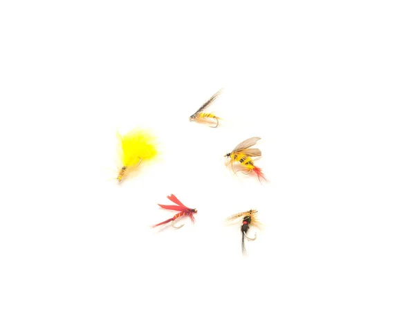 Brede Variëteit Collectie Van Vliegvissen Lokt Verschillende Bestanden Kleuren Haaknld — Stockfoto
